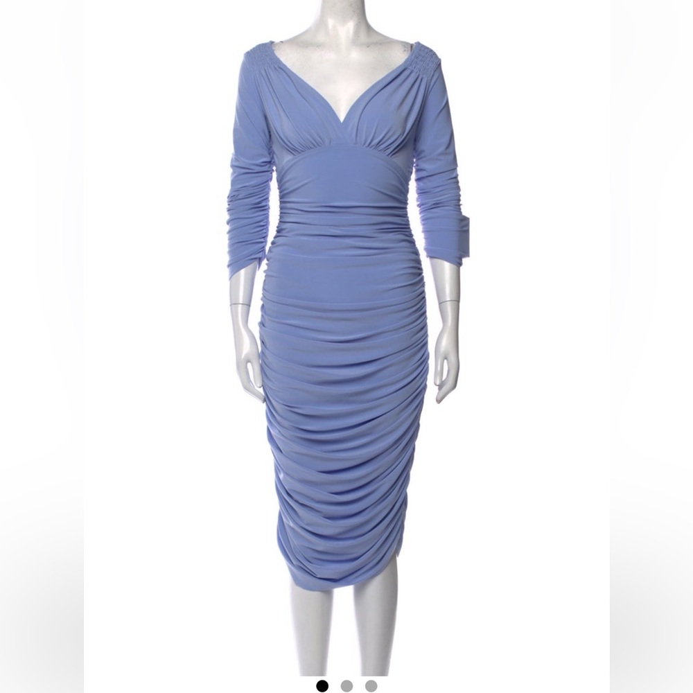 Norma Kamali Blue Sheath Dress with Long Bishop Sleeves